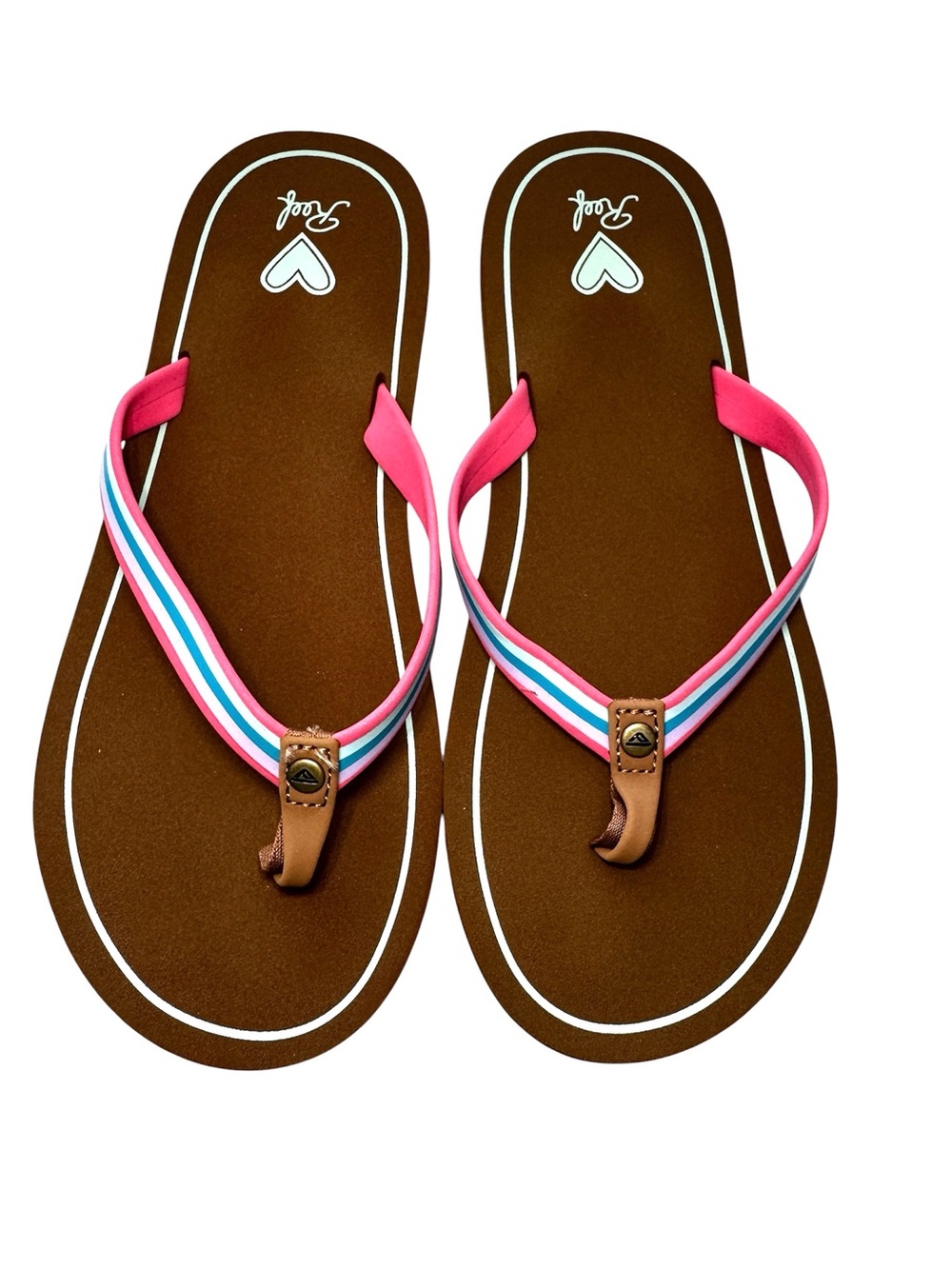 NWOT Reef Girls Devy Flip Flop Sandals Size 3 4 Pink Blue Brown Beach Vacation - Picture 2 of 7